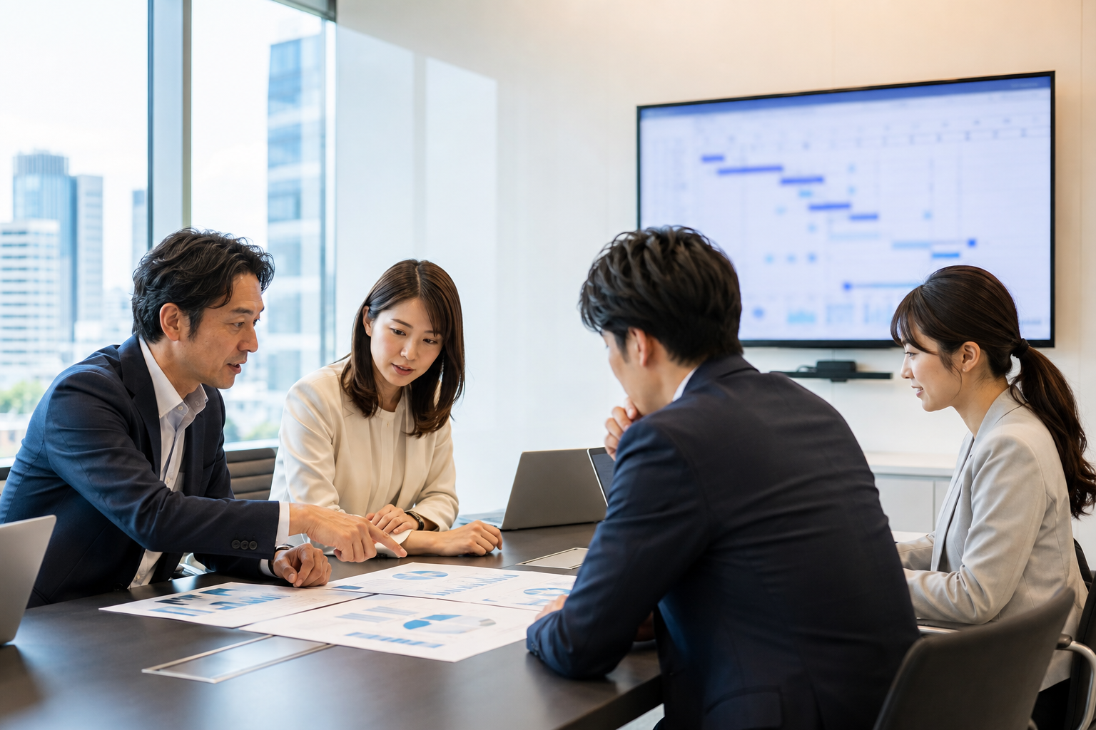 プロジェクト計画を確認するPMOチーム